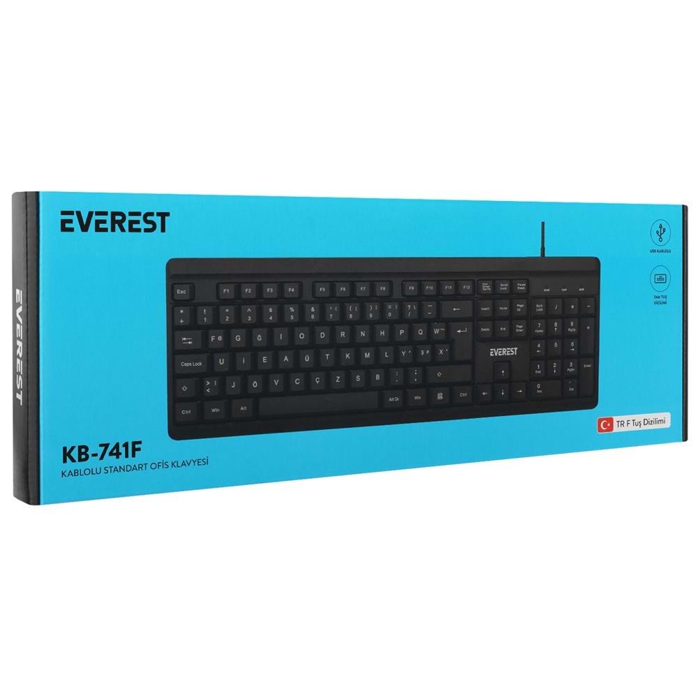 Everest KB-741F Siyah-Gri USB 2 Metre Bakır Kablolu Tamamen Türkçe F Klavye