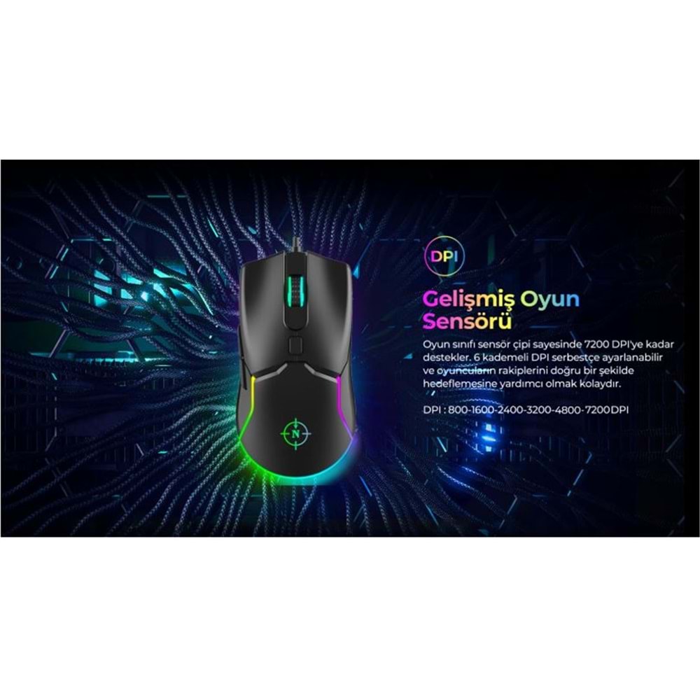 North Air Black RGB Kablolu Profesyonel Oyuncu Mouse 