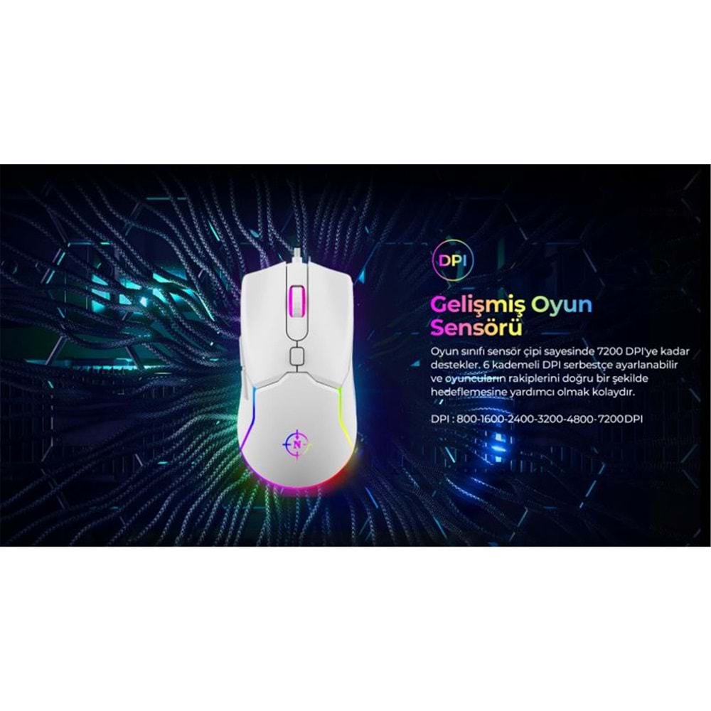 North Air White RGB Kablolu Profesyonel Oyuncu Mouse