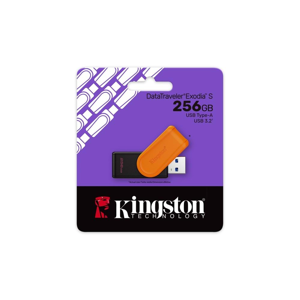 Kingston DTXS-256GB 256GB Portable USB 3.2 Gen1 DataTraveler ExodiaS (Black-Orange) Flash Bellek 