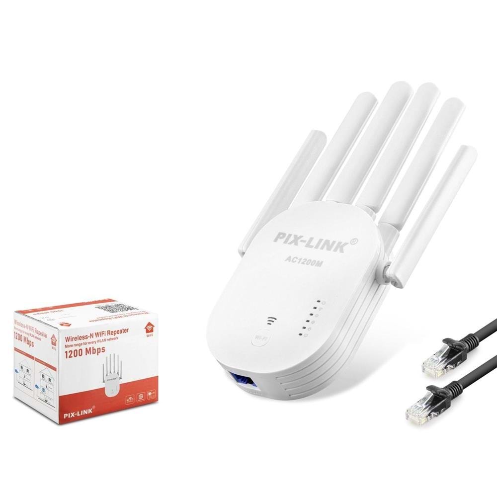 Pix-Link Wr60T Wifi Repeater 1200Mbps Beyaz Çift bant Wi-Fi 2.4 GHz WPS Desteği 