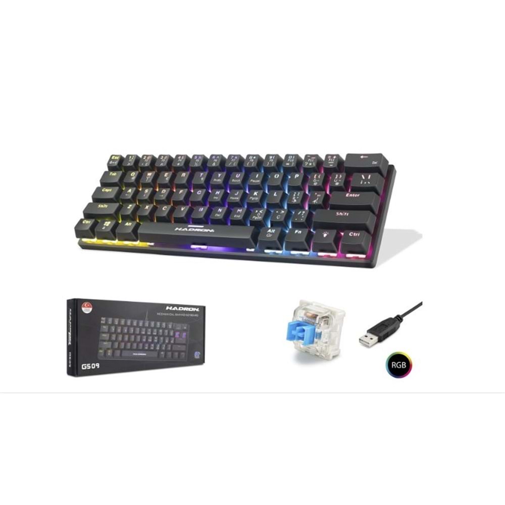 Hadron G509B Kablolu Oyuncu Mini Klavye Mekanik Blue Switch Rgb Q Siyah