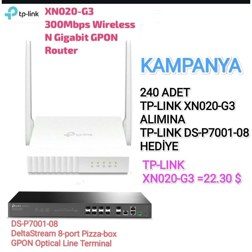 TP-LINK XN020-G3 300Mbps Wireless N Gigabit GPON Router+DS-P7001-8 Port Hediye