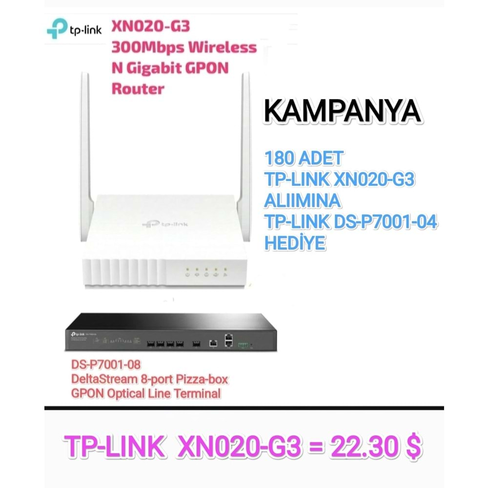 TP-LINK XN020-G3 300Mbps Wireless N Gigabit GPON Router+DS-P7001-4 Port Hediye