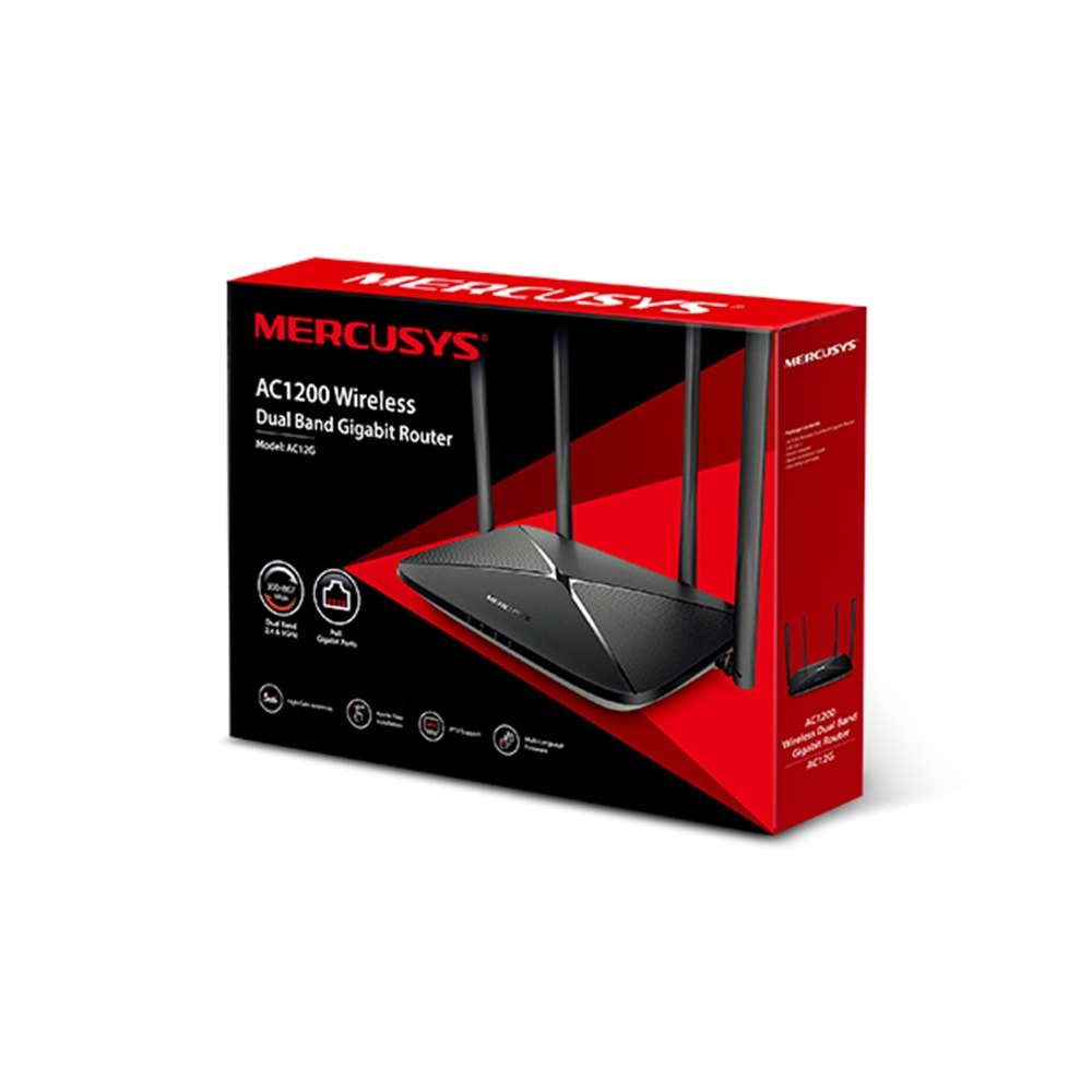 Mercusys AC12G AC1200 Kablosuz Çift Bantlı Gigabit Router Beamforming, All-in-one Router