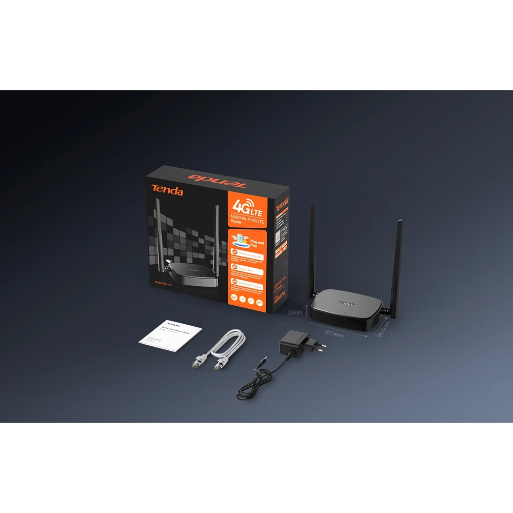 Tenda 4G03 PRO Siyah Antenli 300 Mbps 2.4 Ghz Wi-Fi 4.5G Sim Kartlı+LTE Router Unlocked
