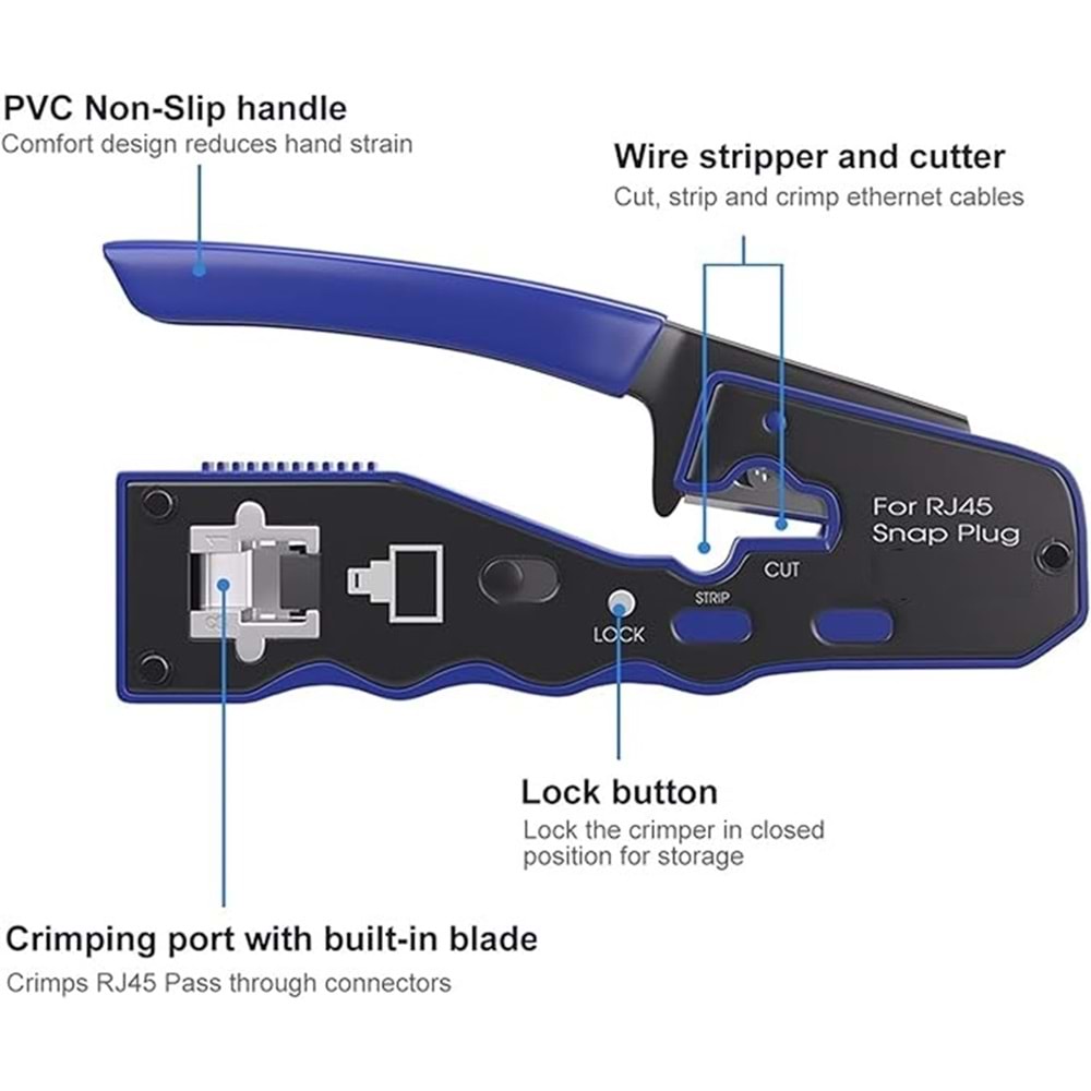 Smart EZ-RJ45 Kesme Sıkma Pensesi Ergonomik Tasarım Yüksek Kalite 7088 (E49)