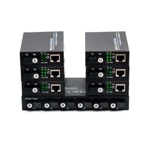 Fiber Optik 6 Port 100 Mbit Media Converter Switch+6 Adet 100 Mbit Media Converter Set