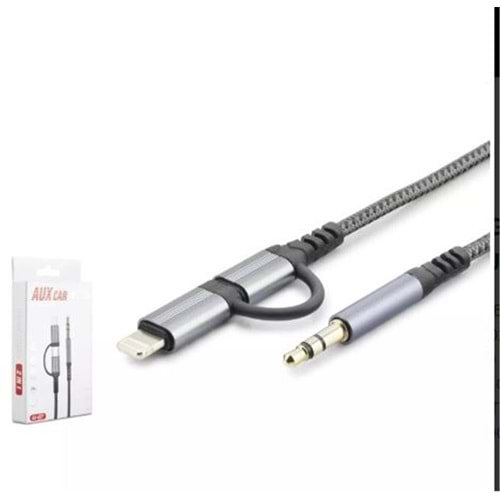 HADRON GJ-027 3.5MM TO TYPE-C + LIGHTNING KABLO AUX CAR SİYAH