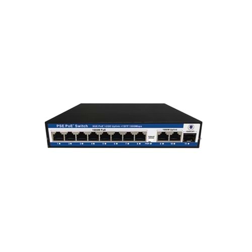 Nova NVC-PSEG0821G 8 Port Poe+ 10-100 Mbps 2 Port 10-100-1000 Mbps Uplink 1 Port SFP Switch 120W