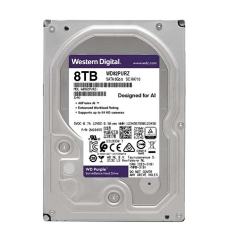 Wd 8Tb Purple WD82PURZ 7200RPM 256MB 7x24 Güvenlik Harddisk (İthalat)
