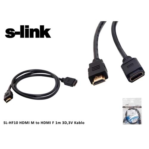 S-link SL-HF10 Hdmı m to Hdmı f 1 Mt 3d,3v Kablo Hdmı Erkek To Hdmı Dişi Uzatma