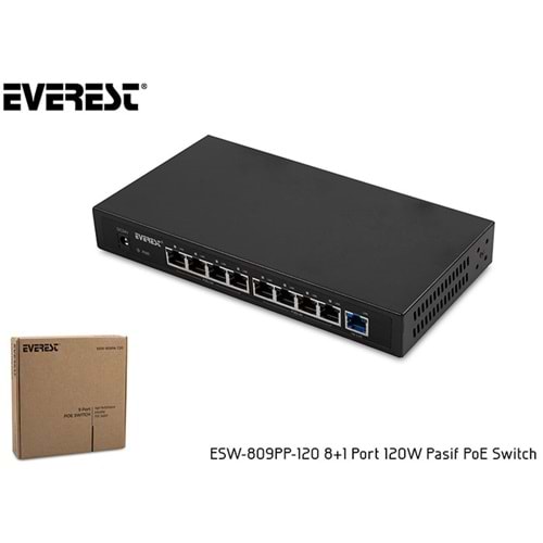 Everest Pasif PoE ESW-809PP-120 8+1 Port 120W Switch