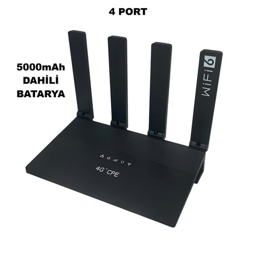 Sim Kartlı 4G 4Port Wifi6 5000mAh Dahili Bataryalı Modem