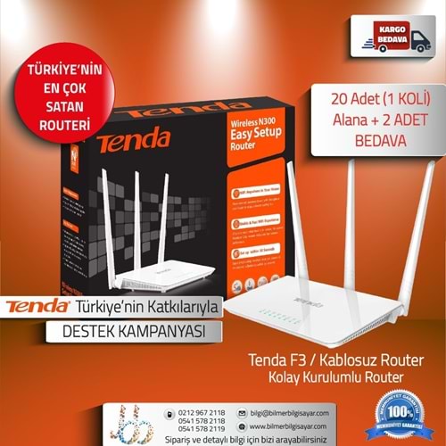 1 Koli 20+2 Adet Tenda F3 300 Mbps Ap&Router