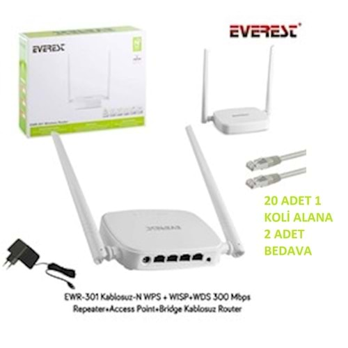 1 Koli 20+2 Adet Everest EWR-301 300 Mbps 4 Port Router