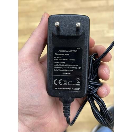Sagemcom 12 Volt 3 Amper AC/DC Adaptör
