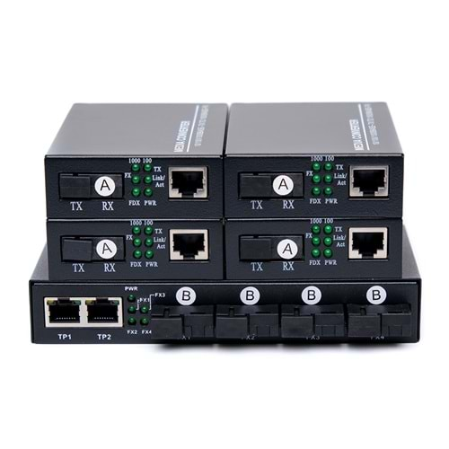 Fiber Optik 4 Port 100 Mbit Media Converter A Switch +4 Adet 100 Mbit B Media Converter Set