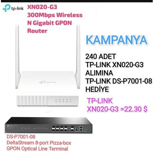 TP-LINK XN020-G3 300Mbps Wireless N Gigabit GPON Router+DS-P7001-8 Port Hediye