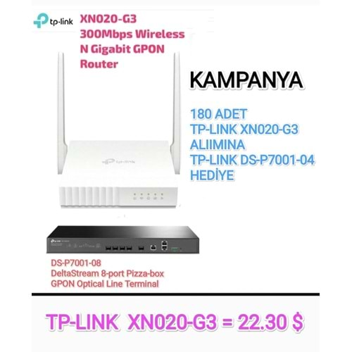 TP-LINK XN020-G3 300Mbps Wireless N Gigabit GPON Router+DS-P7001-4 Port Hediye