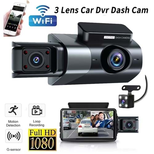 3LÜ WİFİ ÖZELLİKLİ 128GB DEST. ARAÇ KAMERASI (1080P+480P+480)
