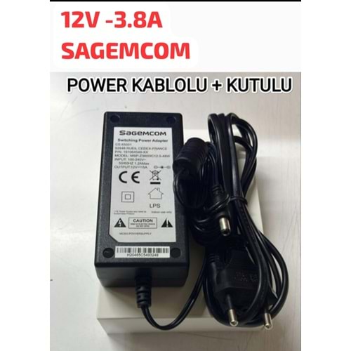 Sagemcom 12V-3,8 A-Max 5 A Adaptör / Power Kablolu + Kutulu