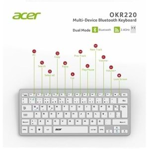Acer OKR220 Beyaz MultiDevice Dual Mode 2.4GHZ Bluetooth Klavye (Smart Tv)(Android)