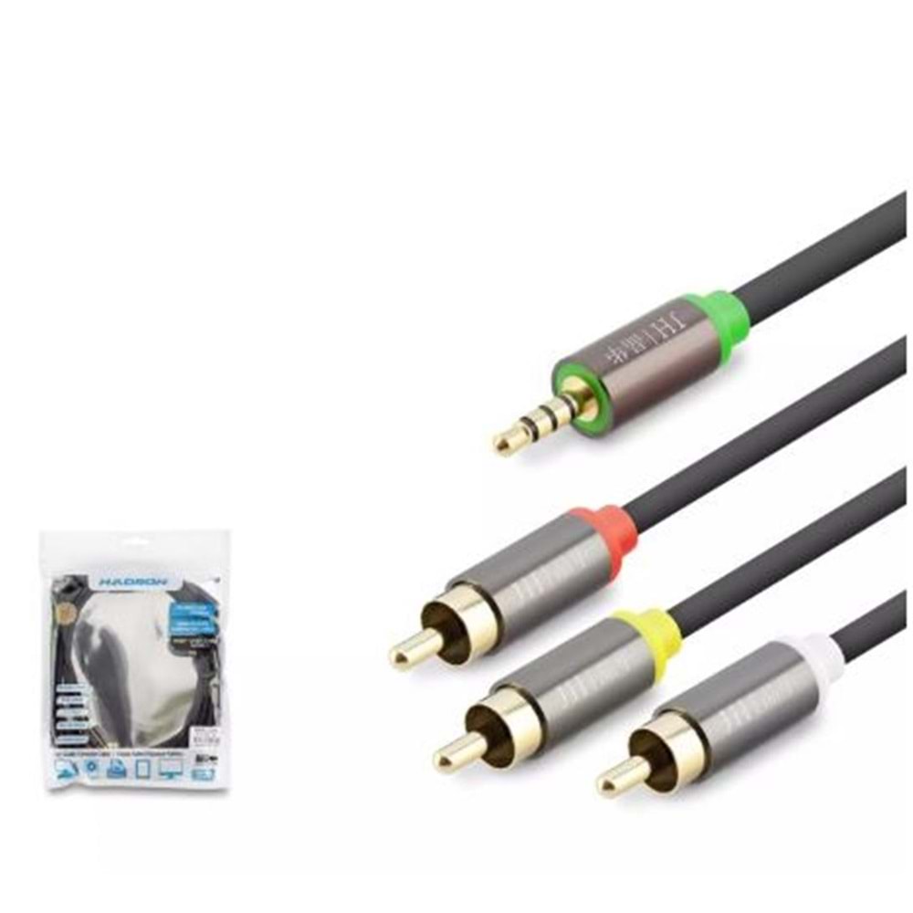 HADRON HDX1065 3.5MM TO 3RCA KABLO 2LINE GOLD 3M SİYAH