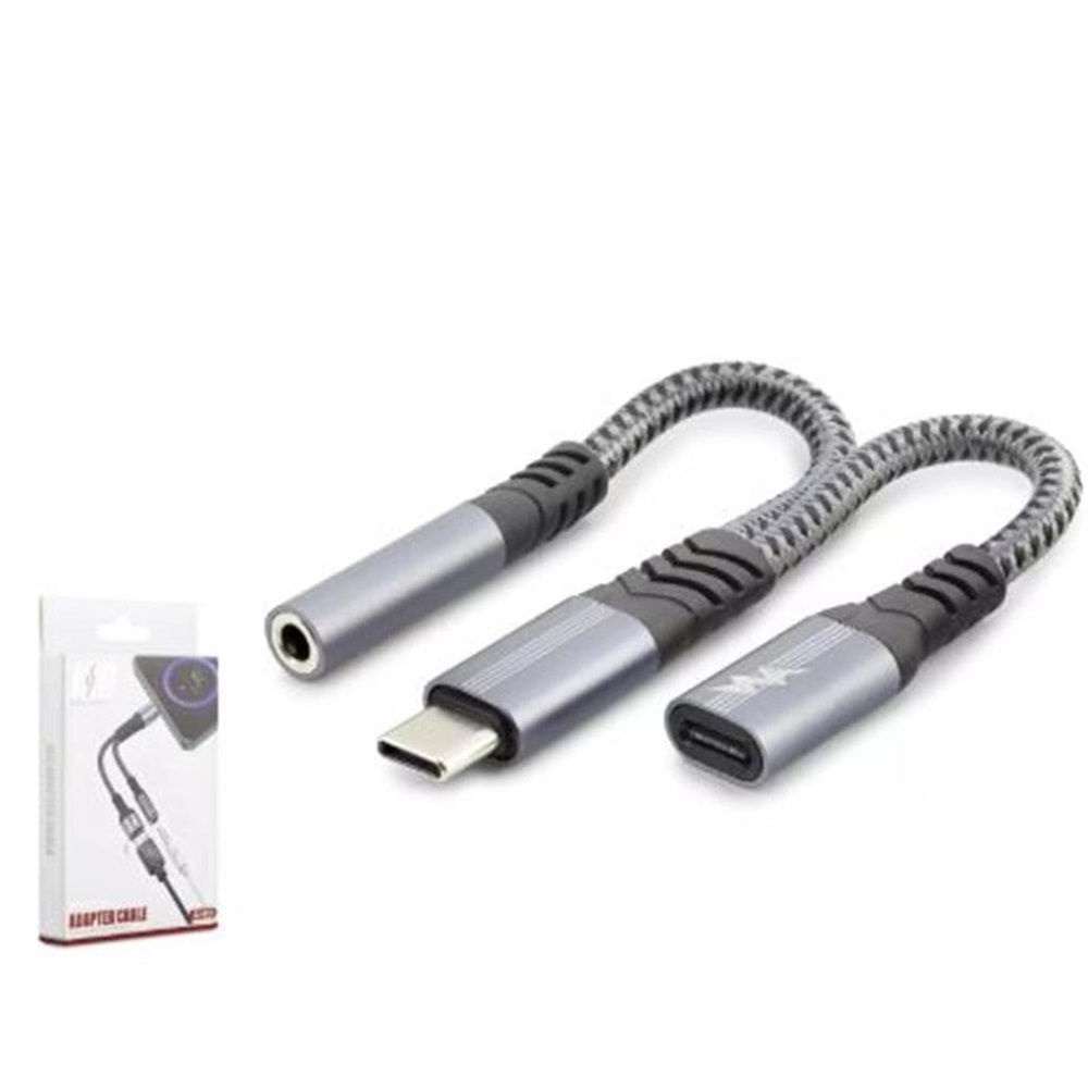 Hadron Gj-018 Type-C To 3.5Mm + Type-C F Kablo Car Şarj 100W Siyah