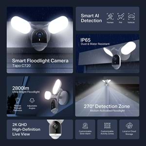 TP-Link Tapo C720 Dış Mekan 2K Gece Görüşlü 512GB Micro SD Destekli Akıllı Projektör Kamera