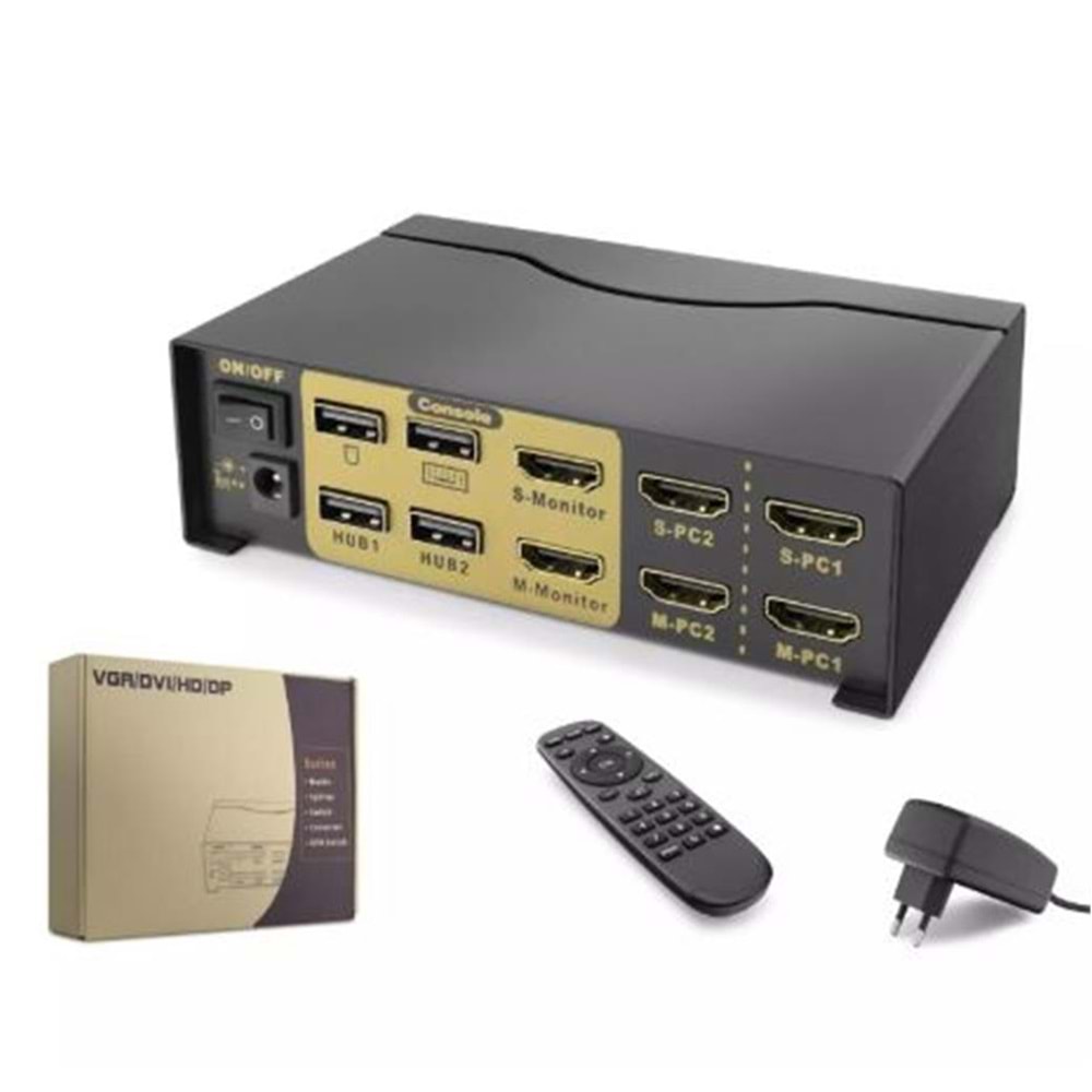 Hadron Hdx1376 2+2 Usb Port Hdmi Kvm Switch Dual Monitör 2+2 Hdmi Kablolu Siyah