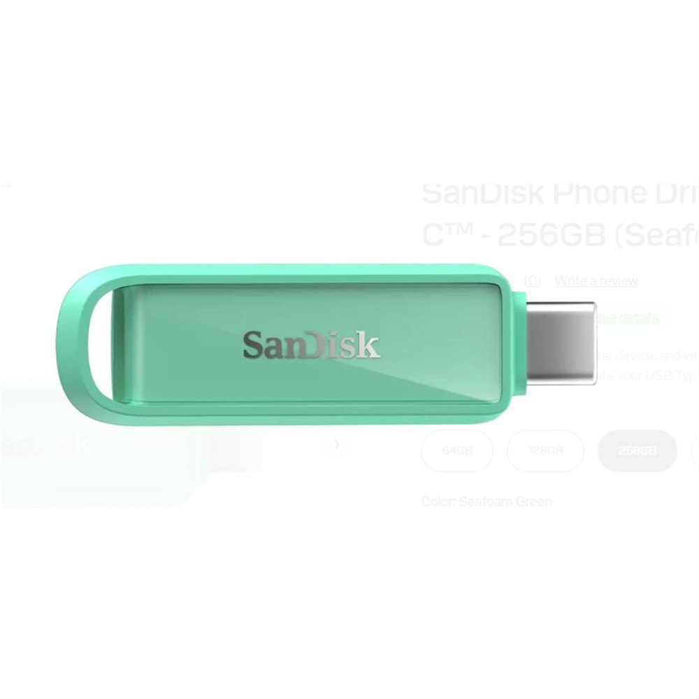 Sandisk SDIXS0N-256G-GN6NQ 256GB Phone Drive with USB-C-128GB (Seafoam Green) Flash Bellek