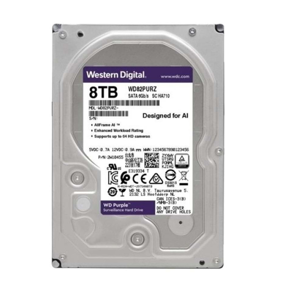Wd 8Tb Purple WD82PURZ 7200RPM 256MB 7x24 Güvenlik Harddisk (İthalat)
