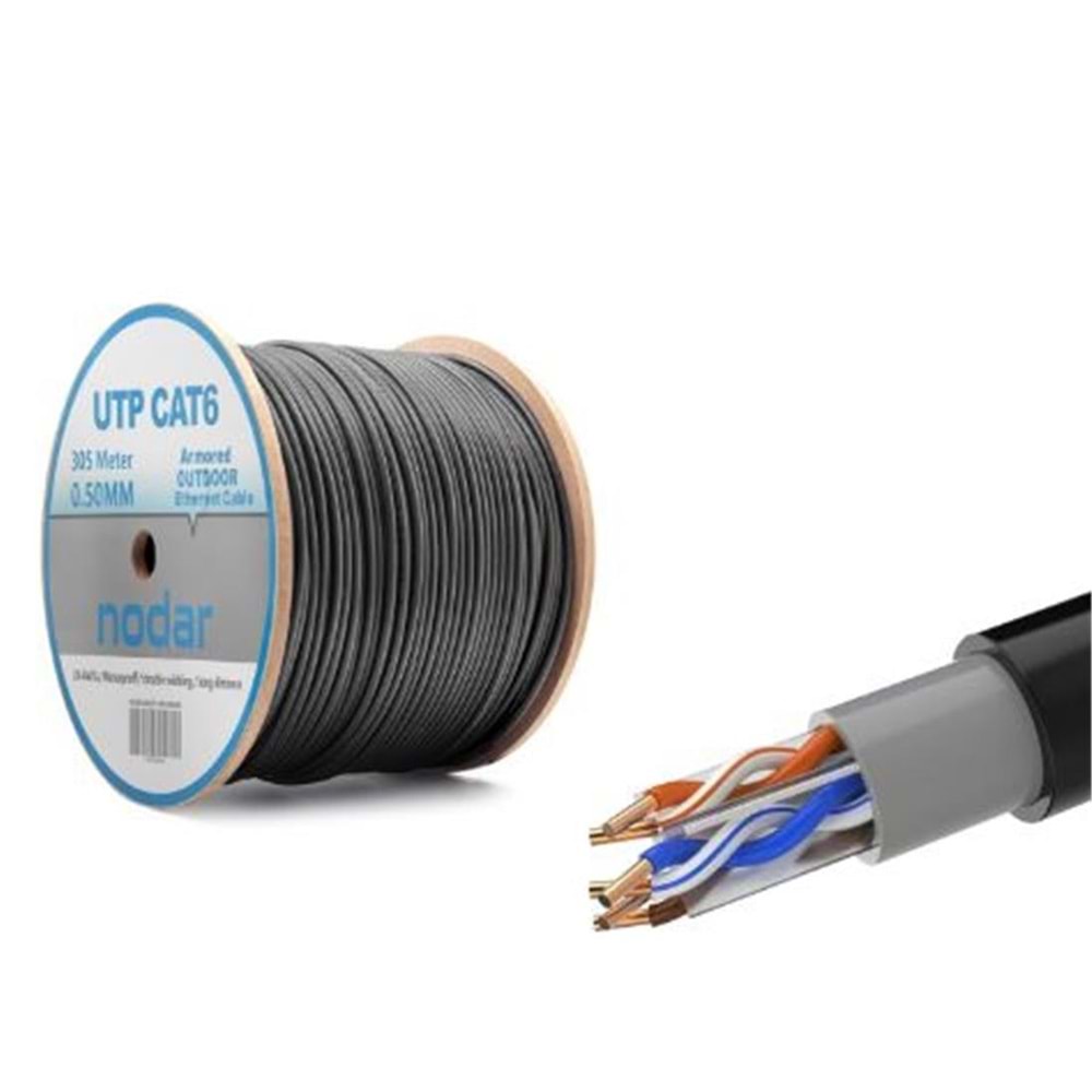 Nodar Nd2000 Utp Cat6 Dışmekan Kablo 23Awg Çift Pvc 4P- 1-0.50Mm Cca 305M Siyah